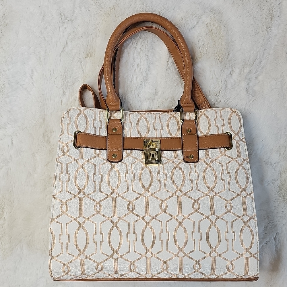 Elegant White and Tan Tote Bag